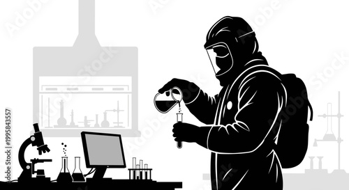 Scientist in Hazmat Suit Conducting Experiment in Laboratory