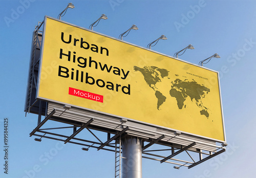 Urban Highway Billboard Mockup on Blue Sky Background
