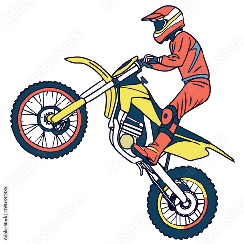 Motocross rider in action on a yellow dirt bike with orange gear