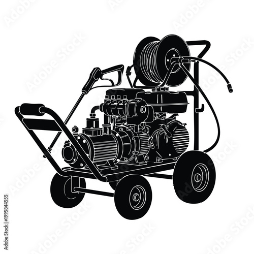 Pressure washer machine silhouette for cleaning equipment set bundle.