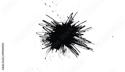 Black ink splatter splash grunge graphic style on white background, cratched dirty ink splatter stains, Abstract ink brush EPS10