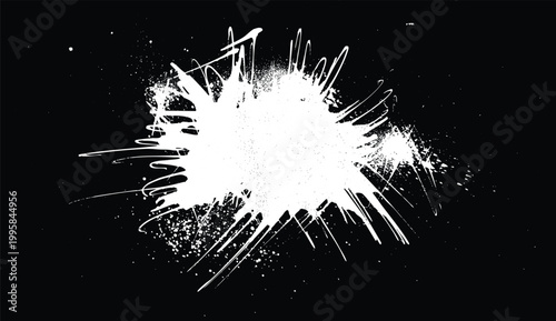 White ink grunge splash isolated on a black background, White ink splatter paint design elements. Abstract black in splash, paint, brush strokes, stain grunge isolated on a transparent background.