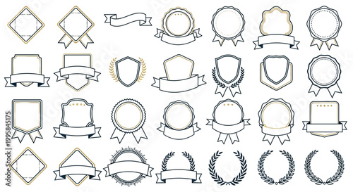 Blank Award Badges, Ribbons, Laurels and Seals Vector Set