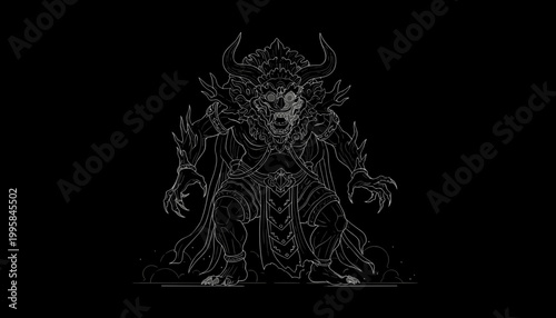 Fantasy creature sitting on throne.