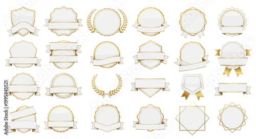 Gold and White Emblem Collection - Award Ribbons, Badges, Laurel Wreaths