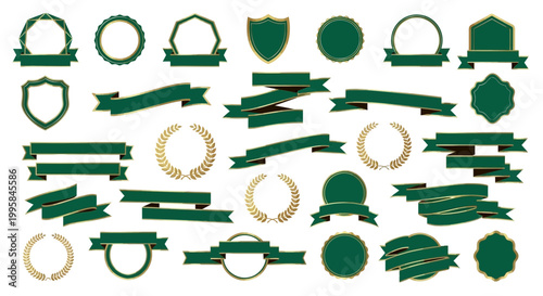 Green Ribbons and Laurels Set: Decorative Elements for Design
