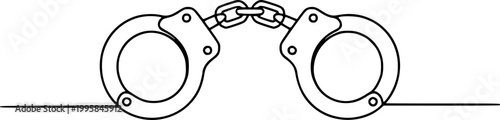 Simple line of handcuffs a white background, arrest crime justice