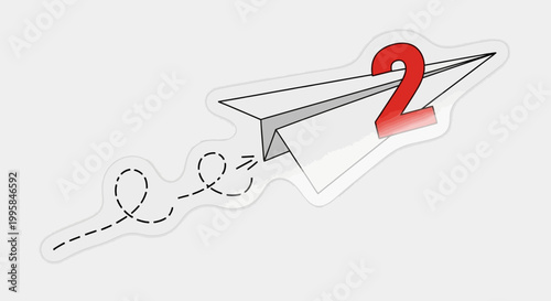Paper Airplane with Number Two Flying Through the Air.