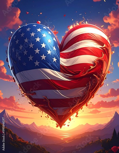 American Heart Patriotic USA Love Symbol.