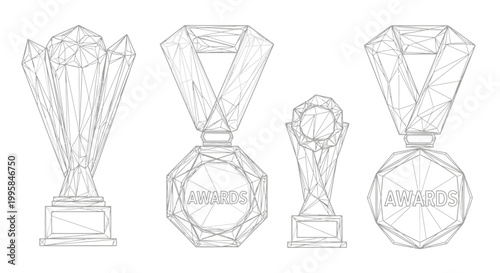 A set of four award trophies.