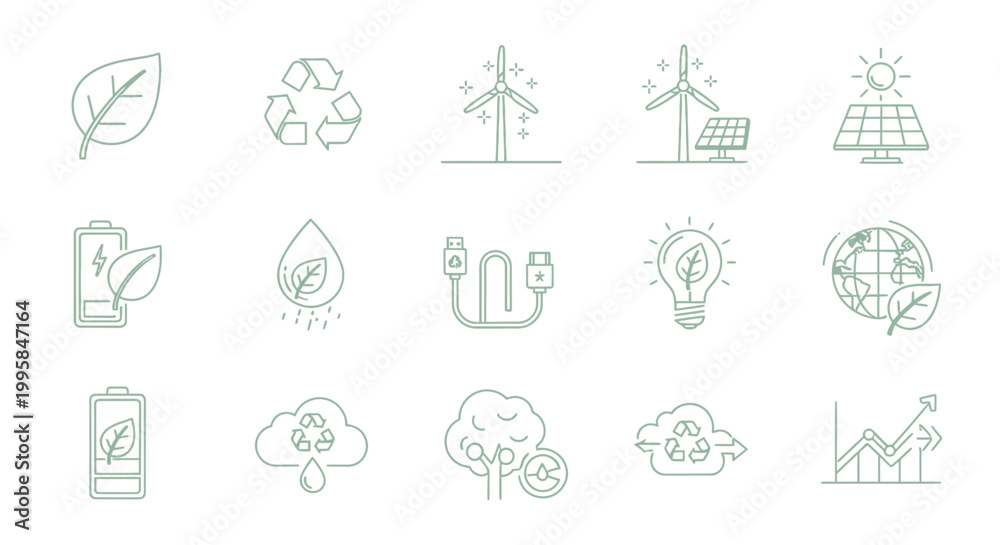 Fototapeta premium Eco friendly icons for sustainable living.