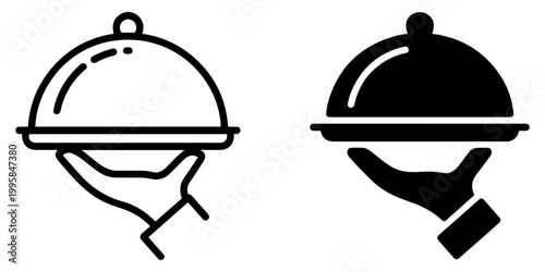 catering service cloche vector icon set