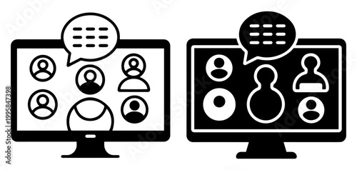 video conference meeting vector icon set