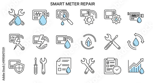 Smart meter repair and maintenance icons.