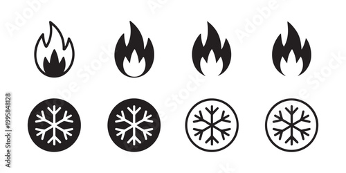 Minimalist Fire and Snowflake Vector Icons for Hot and Cold Settings