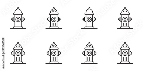 Set of Fire Hydrant Line Icons for Fire Safety and Emergency Services