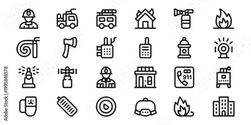 Fire Department and Emergency Response Vector Icon Set
