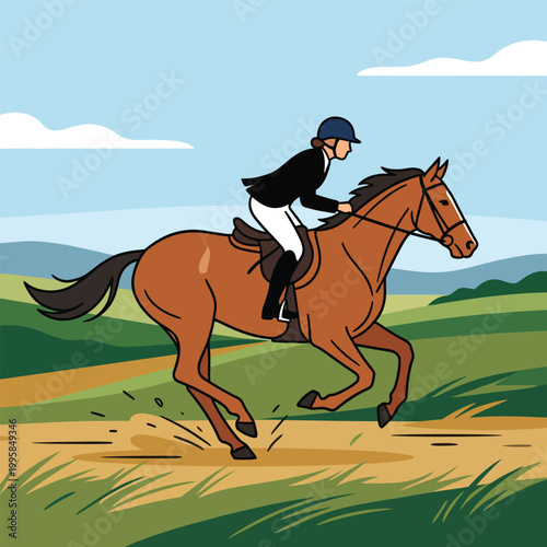 Elegant equestrian a horseback rider galloping across a golden field