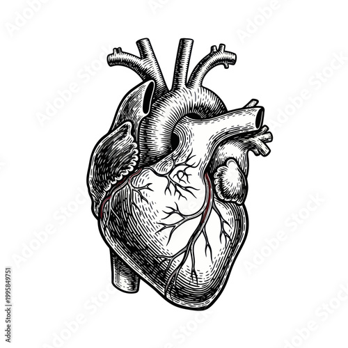 Vintage Anatomical Heart Illustration - Engraved Style