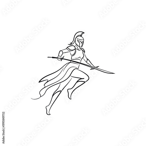 Warrior Woman Spartan Heroine Line Art Illustration