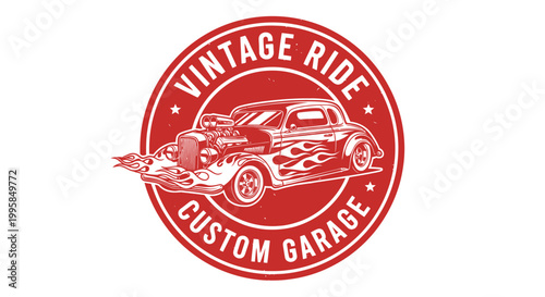 Vintage Custom Hot Rod Garage Logo with Flames