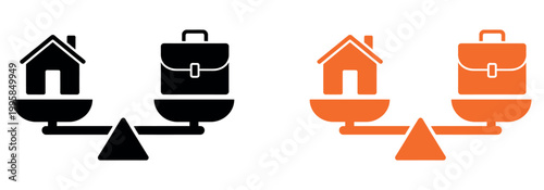 Flat design illustration of a house and suitcase on a balance scale, symbolizing relocation, property investment, or moving decisions. Ideal for real estate, finance, and lifestyle content.