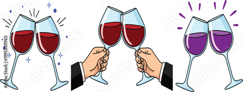 Cheers with Wine Glasses Illustration Featuring Toasting, Celebration, and Special Occasions Design Concepts