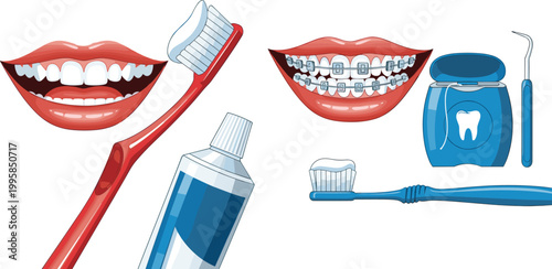 Dental Care Set with Toothbrush, Toothpaste, Braces, Dental Floss, and Oral Hygiene Tools