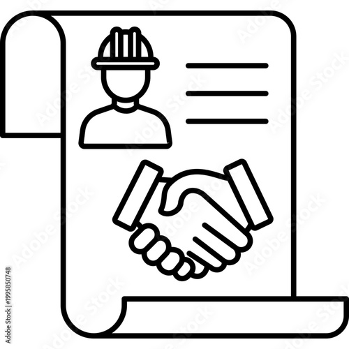 Labor Contract Line Icon – Worker Agreement, Employment Contract, Legal Document and Job Terms Symbol Vector Illustration