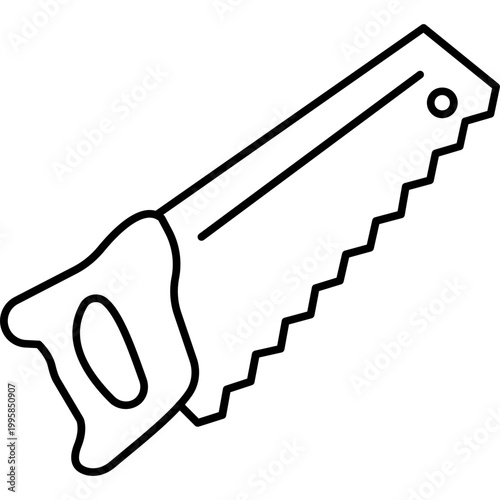 Saw Line Icon – Hand Saw Tool, Wood Cutting Tool, Carpenter Equipment Outline Vector Illustration
