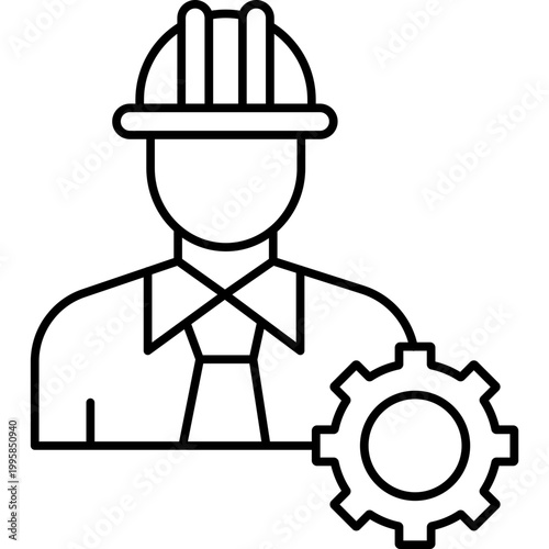 Engineer Line Icon – Construction Worker Outline Symbol, Technical Professional Engineering Vector Illustration