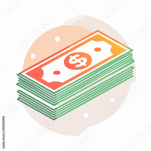 Stack of US Dollar Bills with Dollar Sign