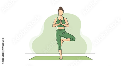 Woman practicing tree pose yoga on mat, healthy lifestyle, balance and mindfulness