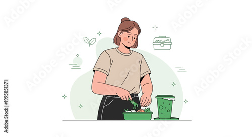 Woman preparing healthy salad in kitchen, fresh vegetables, eco-friendly lifestyle