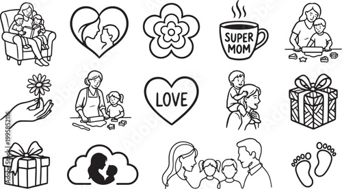 Set of mother’s day hand drawn elements isolated on transparent background for your design.