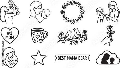 Set of mother’s day hand drawn elements isolated on transparent background for your design.