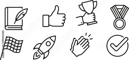 Line icon set for success and achievement in business and marketing campaigns for website design