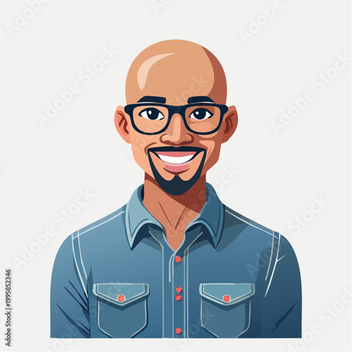 Smiling Bald Man with Glasses and Beard