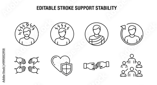 Editable stroke support stability icons set.
