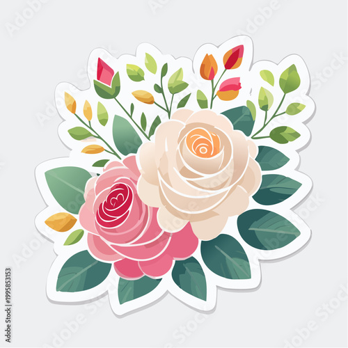Pink and Cream Roses Bouquet Sticker