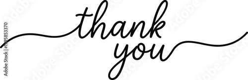 Handwritten thank you note with wavy line on white background for personal greeting card or expression of gratitude