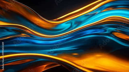 Abstract flowing blue and gold ribbons