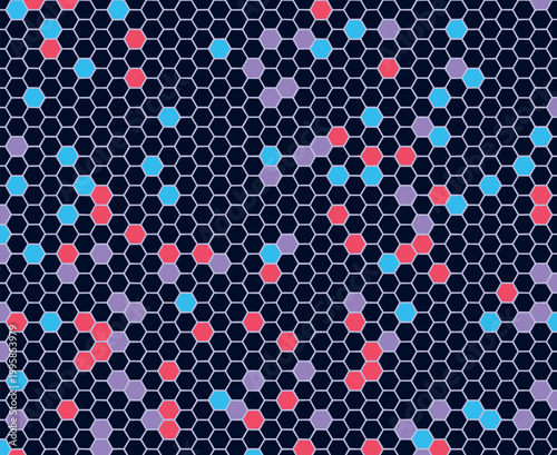 Abstract Geometric Honeycomb Pattern Background with Vibrant Hexagons - Playful Repeating Mosaic for Science Engineering Presentation, Futuristic Technology Website, Colorful Biology Texture, Seamless