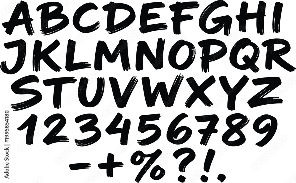 Fototapeta premium Handwritten alphabet and numbers set for creative design projects