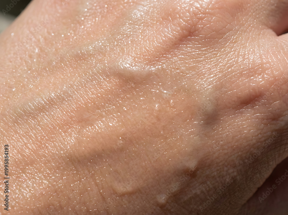 Fototapeta premium Close-up of human hand with visible veins and textured skin, anatomical photo.