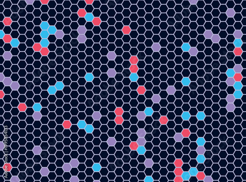 Colorful Hexagon Pattern Background Design for Abstract Digital Technology Presentation, Futuristic Geometric Honeycomb Texture with Vibrant Colors, Interlocking Grid, Scientific Visualization Backdro