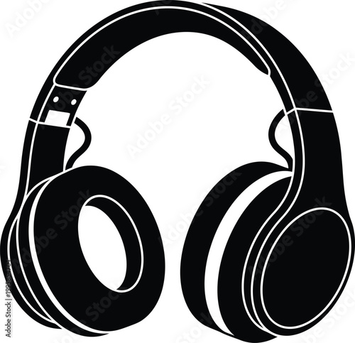 Black silhouette headphones for music listening and audio equipment design