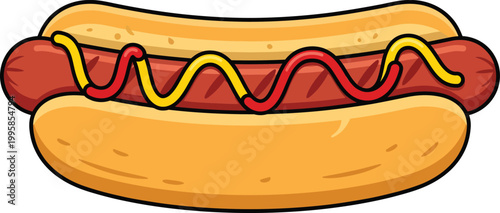 Colorful hot dog with ketchup and mustard on a bun for food advertising