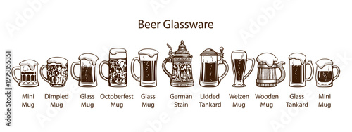 Beer mugs of different shapes and styles.