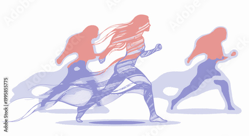Women Running in Motion Blur Fast.